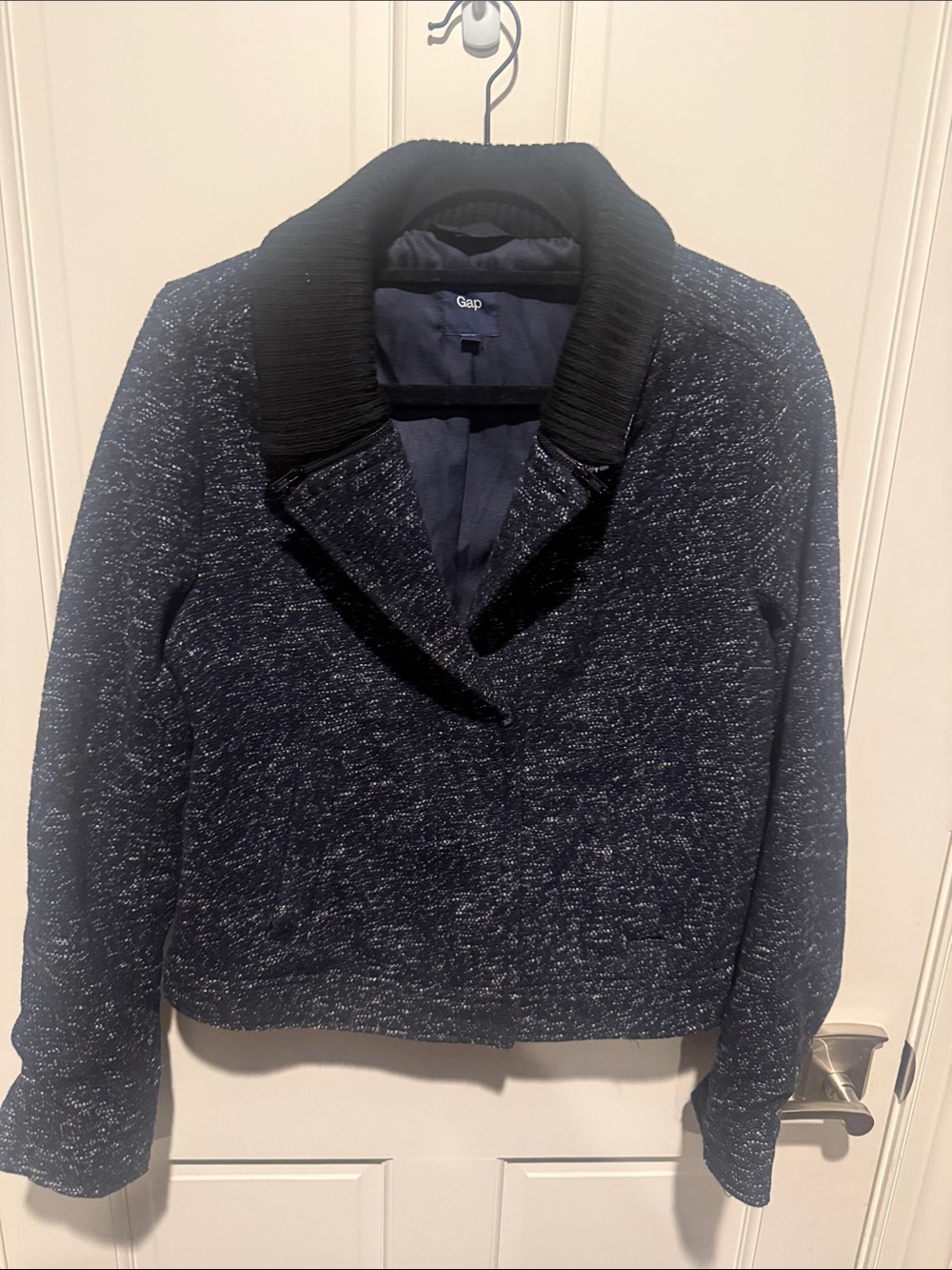 GAP Navy Heather Blazer with Black Ribbed Collar